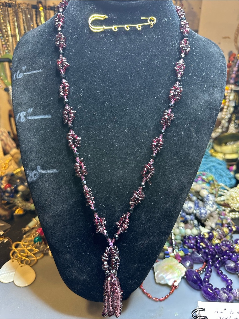 Rhodolite Garnet and Faceted Crystal Necklace